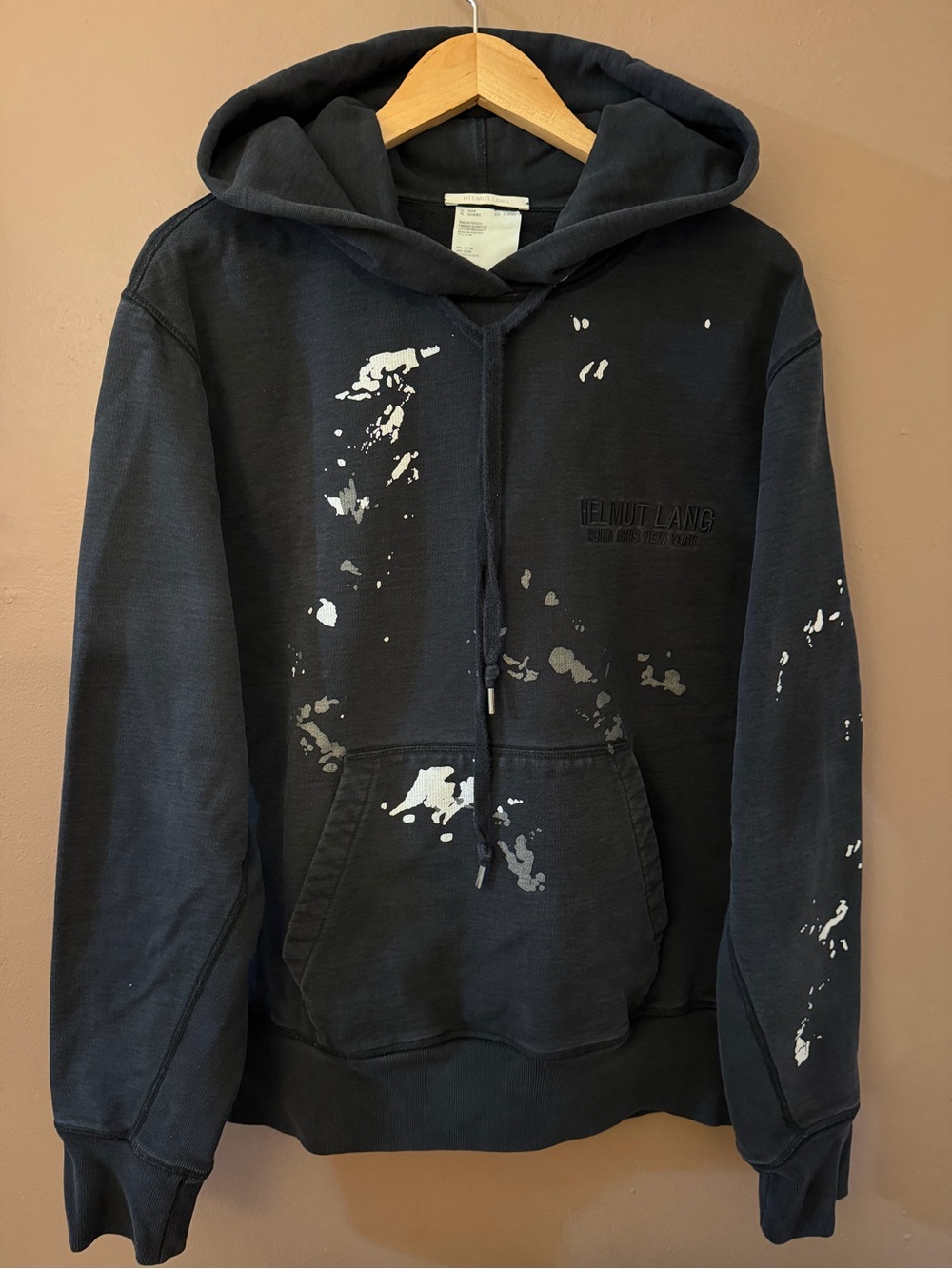 Helmut Lang Men's Black street wear Cotton Fleece Hoodie Logo XL nyc paris tokio